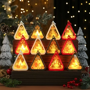 Retro Christmas LED lantern decorations with Santa and reindeer patterns for holiday tables