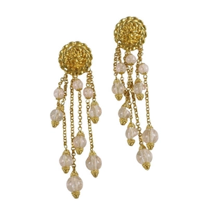 Vintage French gold tassel earrings with pearl beads in a high-end luxury fashion style