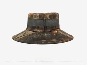 Detail view of the breathable metal mesh and camouflage pattern on a fishing sun hat