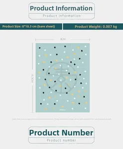 Detail specifications of 5D thin nail stickers with moon and star patterns, size 8x10.3cm