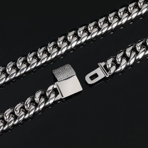 12mm silver stainless steel Cuban chain necklace with iced out zircon box clasp
