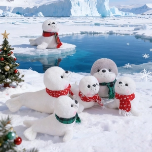 Peluche Phoque Lion De Mer Animal En Peluche Douce Avec Écharpe Décor D'Hiver De Noël Cadeau Mignon Enfants Adultes