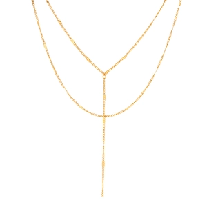 Double-layered 18K gold-plated stainless steel Y-shape necklace with rectangular links