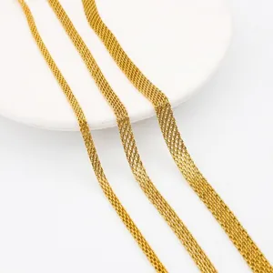 French vintage 18K gold plated stainless steel mesh chain necklace in three widths