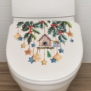 Christmas house and pinecone self-adhesive PVC wall decal sticker for toilet lid decor