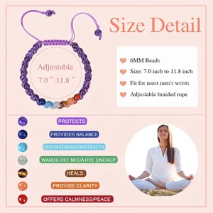 Bracciale a doppio strato in quarzo rosa e 7 chakra con cordino intrecciato regolabile misure