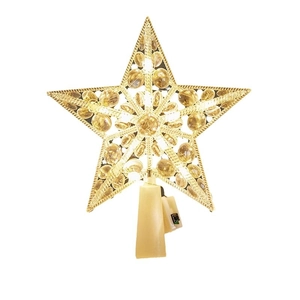 Golden Christmas tree topper star with internal LED lights and beaded wire design