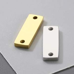 Polished 15x5mm stainless steel rectangular dual-hole connector charms in gold and silver