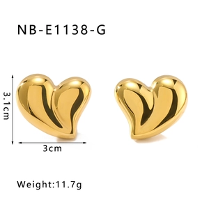 Detailed view of polished 18K gold-plated heart stud earrings with size measurements