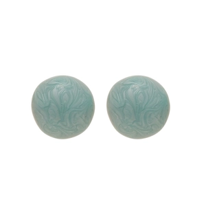 Elegant tulip flower tassel earrings with blue marble texture and silver needle post