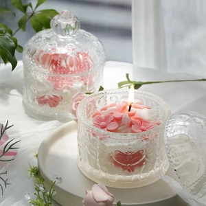 Handmade Flower Scented Candle Soy Wax Relief Glass Jar Romantic Peach Blossom Fragrance Gift Home Decoration