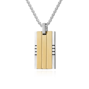 Two-tone gold and silver rectangle pendant necklace for men in durable stainless steel