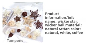 Handwoven natural rattan stars and balls in natural, white, and coffee brown colors