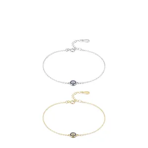 925 Sterling Silver Evil Eye Bracelet Micro Inlaid Blue White Cubic Zirconia Round Charm Adjustable Chain Jewelry For Women