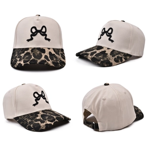 Cappello Da Baseball In Cotone Da Donna Con Ricamo Fiocco E Visera Leopardata Cappello Da Sole Regolabile