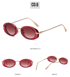 Detailed views showing the front, back and 45-degree angle of oval retro sunglasses