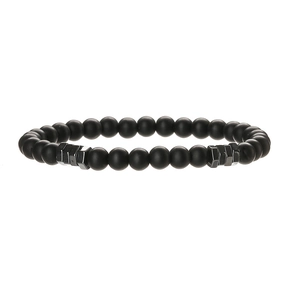 Bracelet en pierres naturelles noir mat 6mm avec perles intercalaires en métal