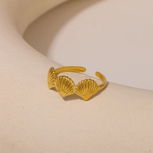 18K gold plated stainless steel open ring featuring a minimalist sea shell design