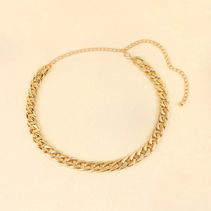 Detail of chunky gold acrylic waist chain featuring adjustable lobster clasp and extender