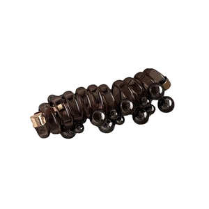 Spiral telephone wire hair tie in dark brown with glossy beads and gold metal clasp