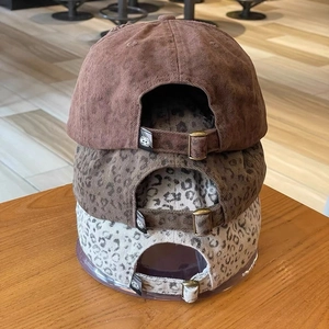 Distressed leopard print baseball caps with adjustable metal buckles in three colors