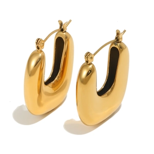 Modern 18K gold plated stainless steel chunky U-shaped hoop earrings for women