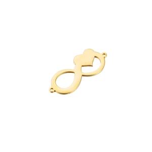 Macro shot of gold infinity heart metal pendant connector with rings on white background