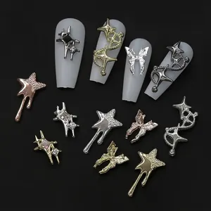 Punk Nail Art Charms Alloy Butterfly Star Cross Decorations Y2K Vintage DIY Manicure Accessories Shiny Rhinestone Heart