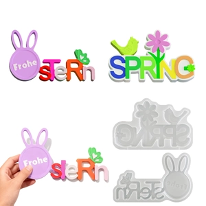 Easter Spring Letter Silicone Mold Happy Easter Rabbit Flower Bird DIY Resin Casting Table Ornament Decorative Tool