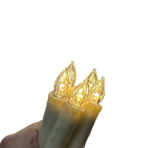 Remote controlled LED flicker flameless candle set with ivory dripping wax texture
