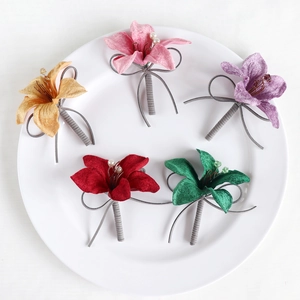 Handmade Artificial Satin Flower Boutonniere With Faux Artificial Pearl Elegant Floral Corsage For Wedding Party Groom Prom Suit