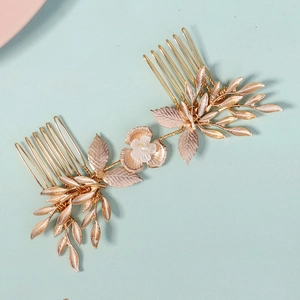 Elegant gold leaf bridal hair combs with pearls for weddings and formal evening parties