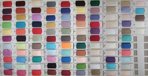 Satin fabric color chart featuring 104 different shades for elegant wedding dresses