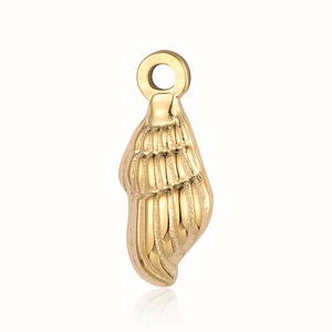 Detailed close-up of a golden wing pendant in polished titanium steel for DIY jewelry