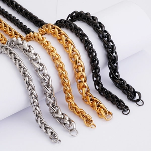 Mens Stainless Steel Wheat Chain Necklace Heavy Duty Dragon Bone Spiga Woven Link Electroplated Punk Rock Jewelry Clasp
