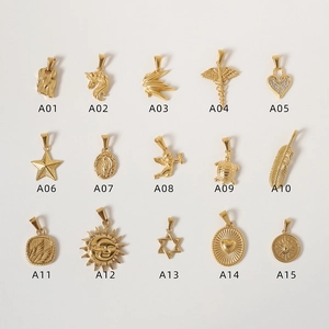 Vintage gold plated titanium steel necklace pendants featuring unicorn and sun god motifs