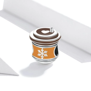 925 silver coffee cup charm with heart and snowflake patterns for jewelry making