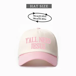 Größentabelle für Vintage-Baseballcap mit Y'ALL NEED JESUS Stickerei-Details