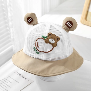Breathable mesh baby sun hat with cute bear ears and apple patch for summer protection