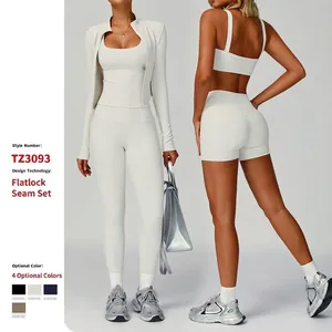 Women's Ribbed Yoga Set High Waist Slim Fit Activewear Nylon Spandex Moisture Wicking Workout Gym Fitness Top And Bottom
