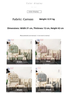 Detail view of large-capacity nylon school backpack dimensions and material specifications