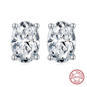 925 Sterling Silver Oval Cut Zirconia Stud Earrings For Women Classic Four-Prong Inlaid Electroplated Fashion Jewelry