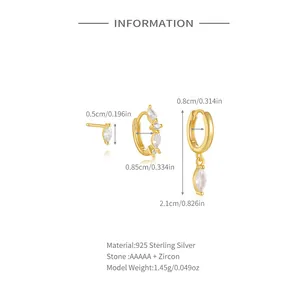 Detailed dimensions of 925 sterling silver star earring set with AAAAA zircon stones
