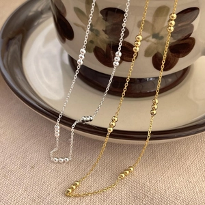 Minimalist 925 sterling silver beaded chain necklace in gold and silver finishes