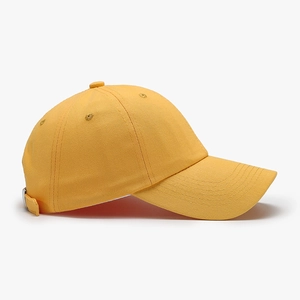 Minimalist soft cotton baseball cap in vibrant yellow featuring adjustable metal buckle