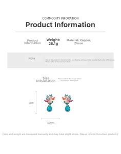 Detail view of colorful butterfly earrings with zircon stones and blue drop pendant