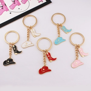 Western Cowboy Keychain Metal Enamel Hat And Boot Pendant Retro Bag Charm Accessory
