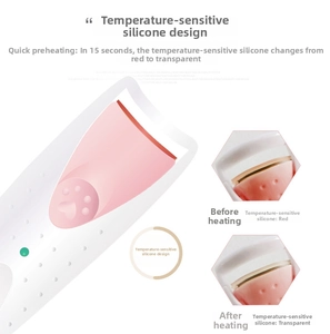 Detail of electric eyelash curler with temperature-sensing color-changing silicone pad