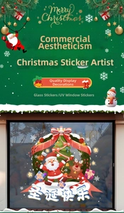 Detailed UV printed Christmas window stickers with Santa, reindeer and festive tree motifs