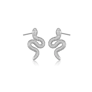 Detailed close-up of s925 silver snake earrings showing intricate scale textures